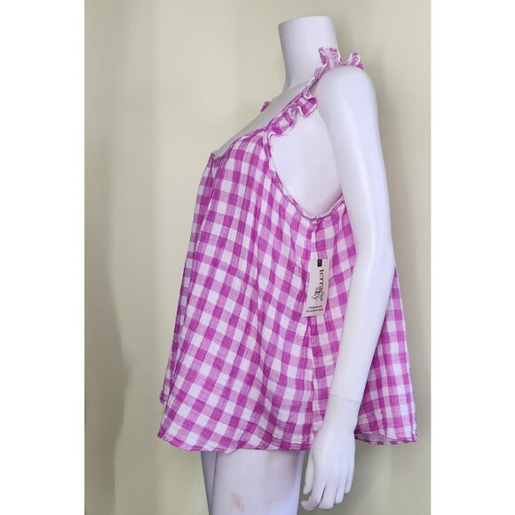 Terra & Sky Ruffle Tank Top Womens Plus Size 2X Pink White Pink Gingham Preppy - Picture 4 of 12
